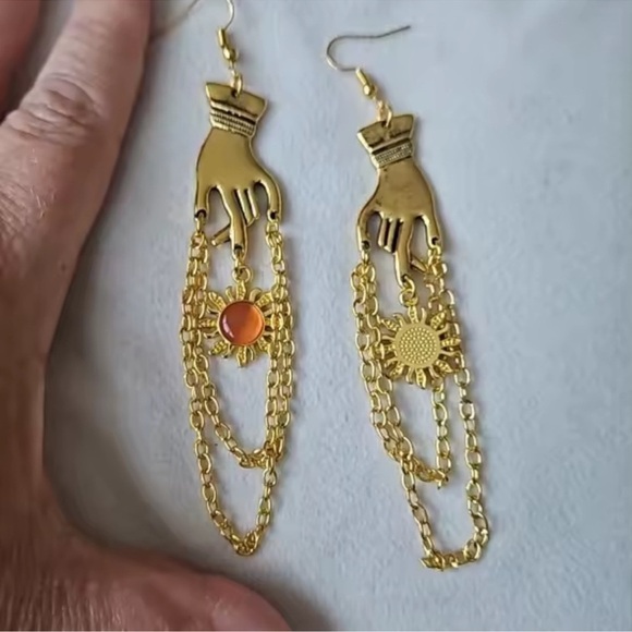 Golden Hand of the Sun Earrings - Picture 2 of 6